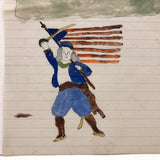 Naive 19th C Pennsylvania Watercolor Drawing of Civil War Soldiers With Swords