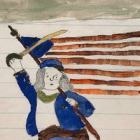 Naive 19th C Pennsylvania Watercolor Drawing of Civil War Soldiers With Swords