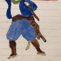 Naive 19th C Pennsylvania Watercolor Drawing of Civil War Soldiers With Swords