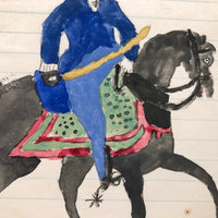 Naive 19th C Pennsylvania Watercolor Drawing of Civil War Soldiers With Swords