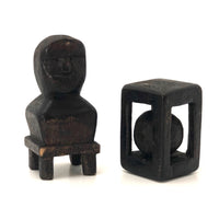 Marvelous Antique Carved Folk Art Bust and Ball in Cage Whimsy - A Pair