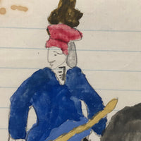 Naive 19th C Pennsylvania Watercolor Drawing of Civil War Soldiers With Swords