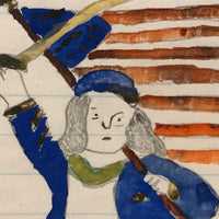Naive 19th C Pennsylvania Watercolor Drawing of Civil War Soldiers With Swords