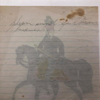 Naive 19th C Pennsylvania Watercolor Drawing of Civil War Soldiers With Swords