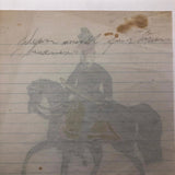 Naive 19th C Pennsylvania Watercolor Drawing of Civil War Soldiers With Swords