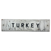 Baked Beans and Turkey, Much Weathered Old Stencil Painted Sign from Maine