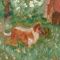 Holding Hands in the Forest, With Dog, Naive Painting on Plywood Panel