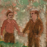 Holding Hands in the Forest, With Dog, Naive Painting on Plywood Panel