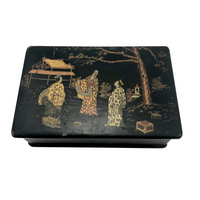 Japanese Lacquered Papier Mache Box with Three Scholars