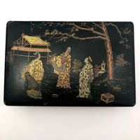 Japanese Lacquered Papier Mache Box with Three Scholars