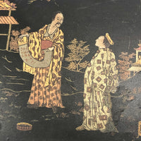 Japanese Lacquered Papier Mache Box with Three Scholars