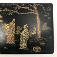 Japanese Lacquered Papier Mache Box with Three Scholars
