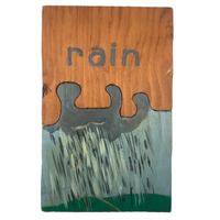 Handmade Double Sided Wooden Puzzle: Rabbit & Rain