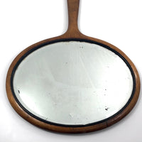 Wide, Oval-Shaped Antique Bevelled Glass Hanging Hand Mirror
