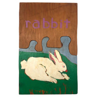 Handmade Double Sided Wooden Puzzle: Rabbit & Rain