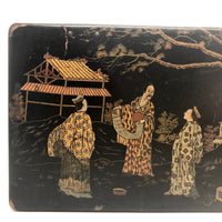 Japanese Lacquered Papier Mache Box with Three Scholars