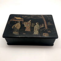 Japanese Lacquered Papier Mache Box with Three Scholars