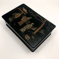 Japanese Lacquered Papier Mache Box with Three Scholars
