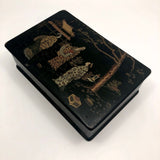 Japanese Lacquered Papier Mache Box with Three Scholars