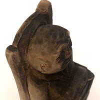 Very Old Carved Monk (?) Holding Ball (World?) in Big Hands!
