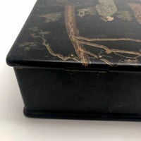 Japanese Lacquered Papier Mache Box with Three Scholars