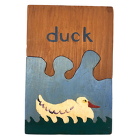 Handmade Double Sided Wooden Puzzle: Duck & Astronaut