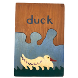 Handmade Double Sided Wooden Puzzle: Duck & Astronaut
