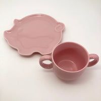 Tiffany & Co. Tiffany Tots Pink Pig Shaped Porcelain Plate and Cup