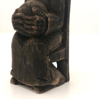Very Old Carved Monk (?) Holding Ball (World?) in Big Hands!