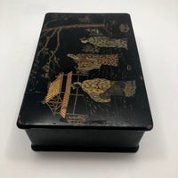 Japanese Lacquered Papier Mache Box with Three Scholars