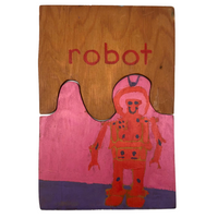 Handmade Double Sided Wooden Puzzle: Robot & Turtle