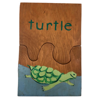 Handmade Double Sided Wooden Puzzle: Robot & Turtle