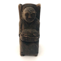 Very Old Carved Monk (?) Holding Ball (World?) in Big Hands!