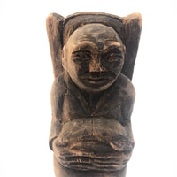 Very Old Carved Monk (?) Holding Ball (World?) in Big Hands!