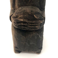 Very Old Carved Monk (?) Holding Ball (World?) in Big Hands!