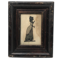 Victorian Silhouette of Woman in Black with Lace and Fan (or Dagger!), Framed
