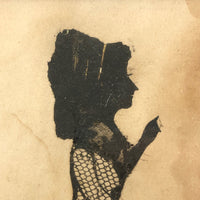 Victorian Silhouette of Woman in Black with Lace and Fan (or Dagger!), Framed