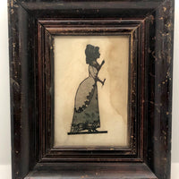 Victorian Silhouette of Woman in Black with Lace and Fan (or Dagger!), Framed