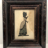 Victorian Silhouette of Woman in Black with Lace and Fan (or Dagger!), Framed