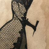 Victorian Silhouette of Woman in Black with Lace and Fan (or Dagger!), Framed