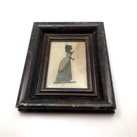 Victorian Silhouette of Woman in Black with Lace and Fan (or Dagger!), Framed