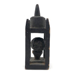 Unusual Ball (on Pedestal) in Cage Antique Black Painted Carved Whimsy