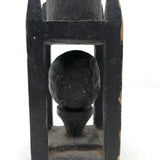 Unusual Ball (on Pedestal) in Cage Antique Black Painted Carved Whimsy