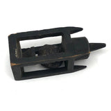 Unusual Ball (on Pedestal) in Cage Antique Black Painted Carved Whimsy