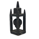 Unusual Ball (on Pedestal) in Cage Antique Black Painted Carved Whimsy