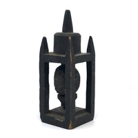 Unusual Ball (on Pedestal) in Cage Antique Black Painted Carved Whimsy