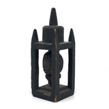 Unusual Ball (on Pedestal) in Cage Antique Black Painted Carved Whimsy