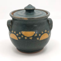 Cheerful Blue Glazed Pottery Sugar Bowl with Yellow Suns