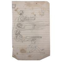 Vintage Pencil Drawing of Sun Bathers