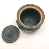 Cheerful Blue Glazed Pottery Sugar Bowl with Yellow Suns